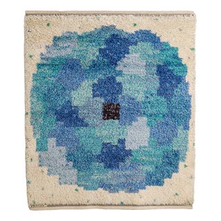 Swedish Mid Century Woven Wool Pine Blå Rosen Rug by Marianne Richter for MMF, Märta Måås-Fjetterström, 1970s For Sale