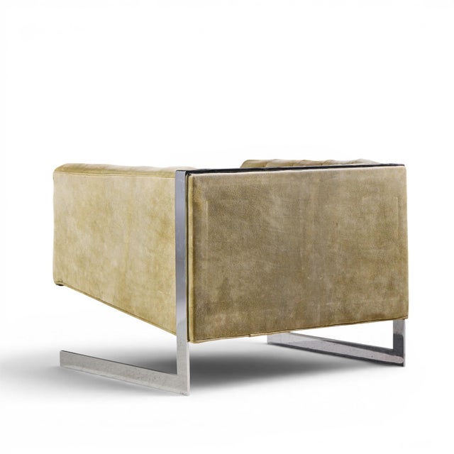 Silver Milo Baughman for Thayer Coggin Mid Century Cantilever Steel Tufted Lounge Chairs - Pair For Sale - Image 8 of 12