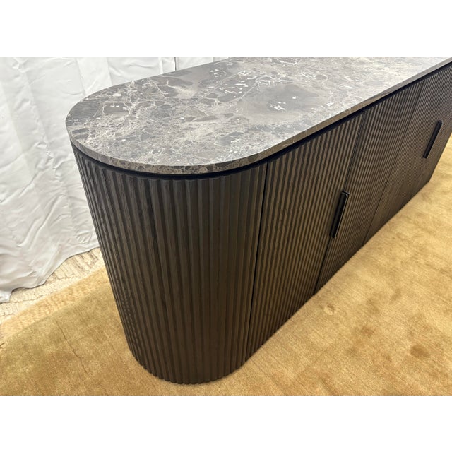 Restoration Hardware Byron Emperador 4-Door Sideboard – 84” Black Oak with Black Emperador Marble Top Open Box | Artisan...