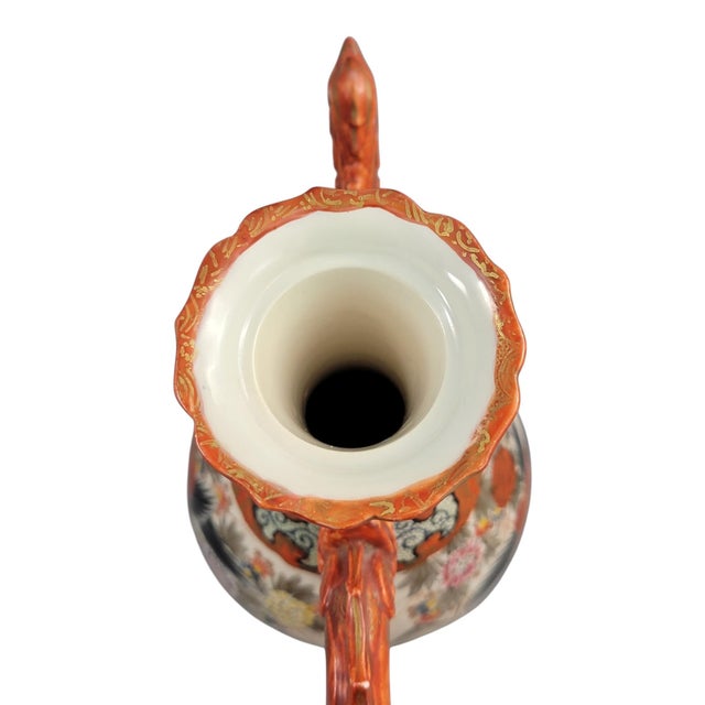 Ceramic Japanese Kutani Porcelain Dragon and Phoenix Ewer For Sale - Image 7 of 14