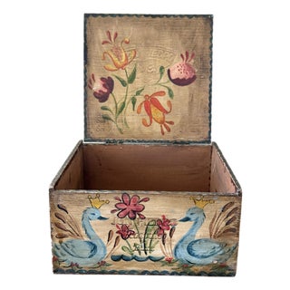 Mid 20th Century Hand-Painted Folk Art Wooden Cigar Box For Sale