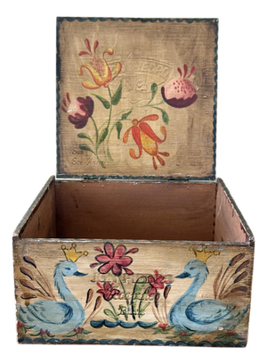 Mid 20th Century Hand-Painted Folk Art Wooden Cigar Box