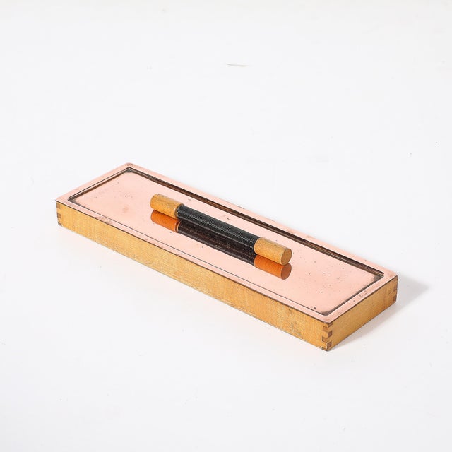 Art Deco Copper Box With Teak Handle Signed Manning Bowman For Sale In New York - Image 6 of 12