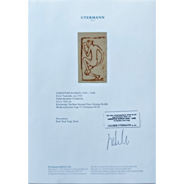Modern Christian Rohlfs, Zwei Tanzende, 1913/25, Color Woodcut, Provenance Paul Vogt, Essen For Sale - Image 3 of 7