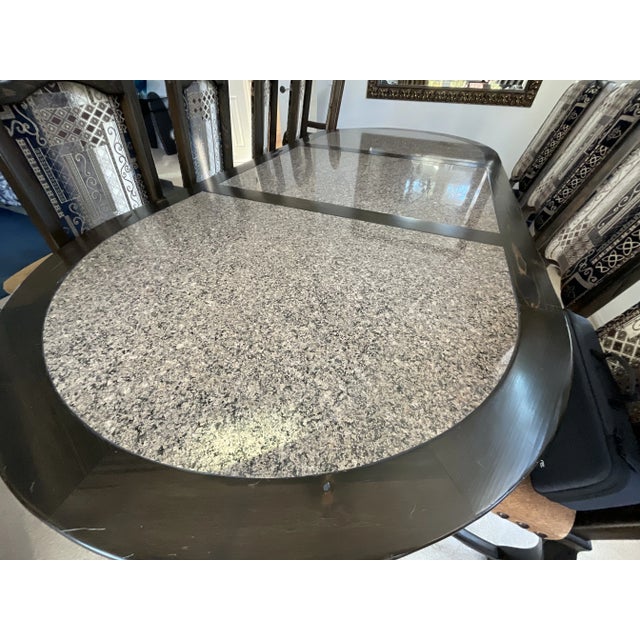 Victorian Reduced to Sell Custom Oval Dining Set Solid Wood and Natural Granite Inlay With 10 Handcrafted Chairs For Sale - Image 3 of 11