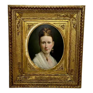 19th Century Oil Painting Portrait Young Dutch Hague Lady Nobility Framed