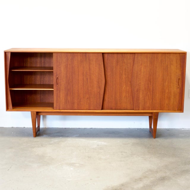Wood Kurt Østervig Teak Tall Sideboard / Highboard With Illuminated Bar Cabinet For Sale - Image 7 of 14