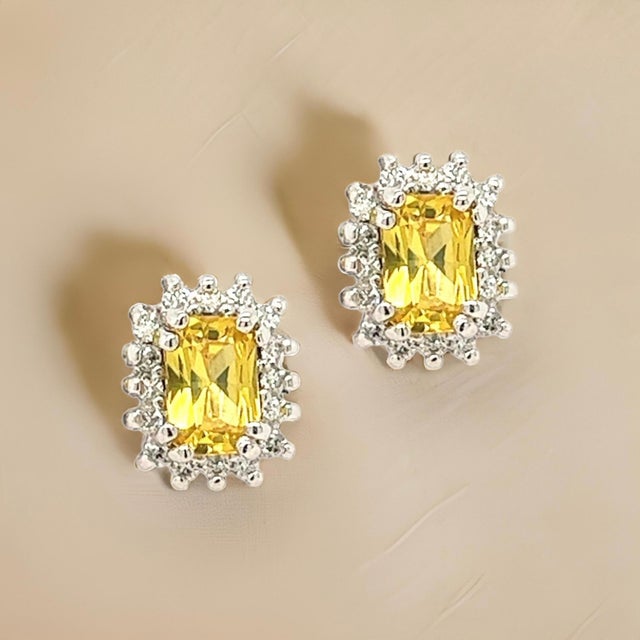 Natural Sapphire Diamond Stud Earrings 14k W Gold 1.71 TCW Certified For Sale - Image 4 of 17