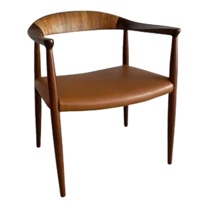 1950s Danish Modern Rosewood Leather Chair After Hans J. Wegner