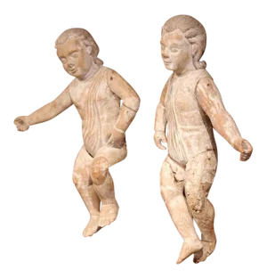 Mid-18th Century Italian Hand-Carved White Wash Cherubs - A Pair