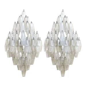 Pair 1950 Carlo Scarpa for Venini Italy Art Deco Glass Ornaments Wall Sconces Lamps