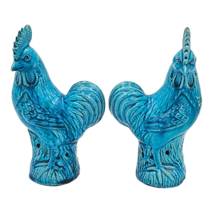 Pair of 19th Century Chinese Turquoise Roosters