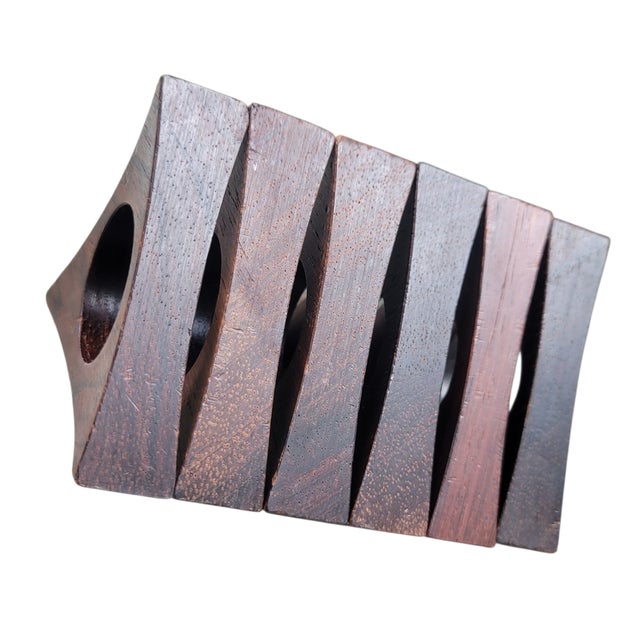 1960s Danish Modern Solid Rosewood Triangular Napkin Rings- Set of 6 For Sale - Image 10 of 16