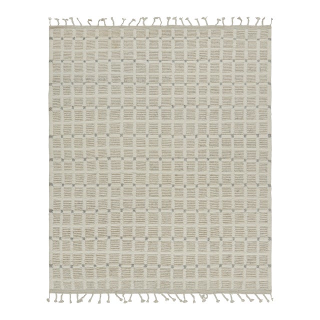 Rug & Kilim’s Modern Rug with White Cream Grid Geometric Patterns - 6x9 For Sale