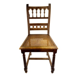 Antique Eastlake Style Walnut Caned Seat Chair With Turned Spindles For Sale
