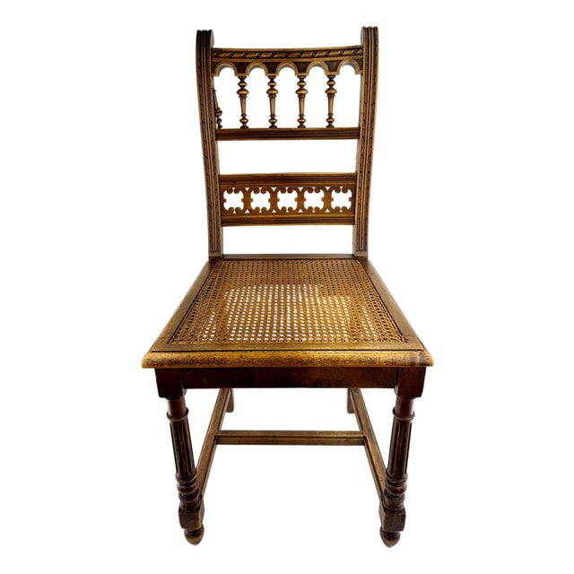 Antique Eastlake Style Walnut Caned Seat Chair With Turned Spindles For Sale