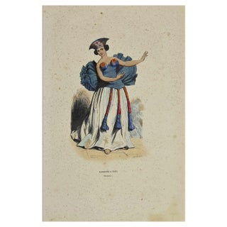 Auguste Wahlen, Danseuse a Taiti, Lithograph, 1844 For Sale