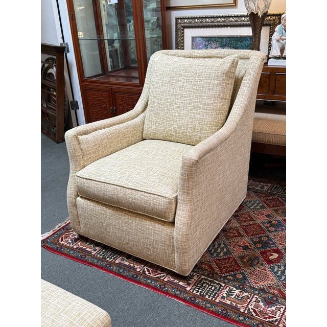 Cr Laine Wingback Armchair + Ottoman For Sale - Image 11 of 12