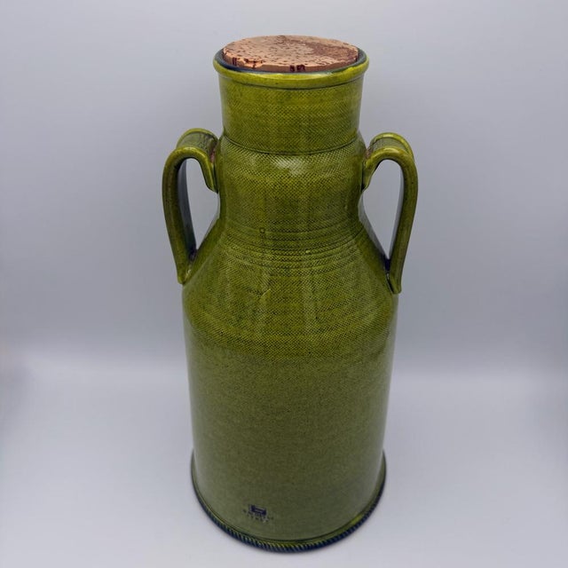 Mid-Century Modern Mid-Century Modernist Italian Green Ceramic Carafe with Cork by Baldelli For Sale - Image 3 of 14