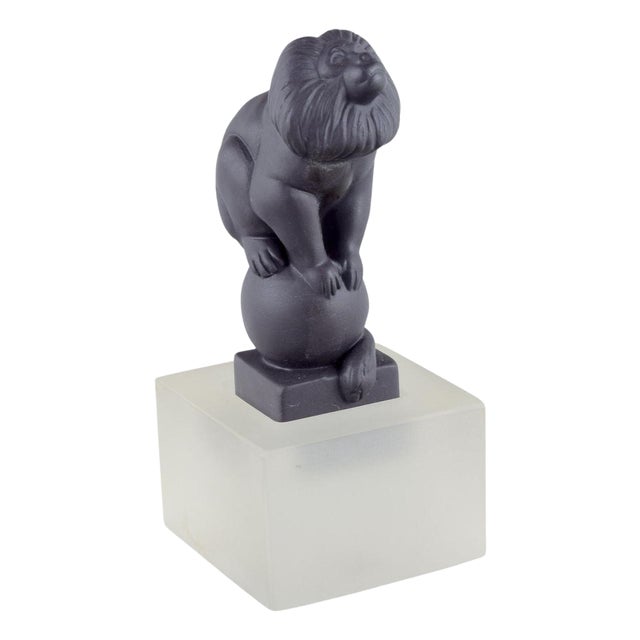 Monkey Figure in Bisquit on Glass Base by Pia Langelund for Royal Copenhagen For Sale