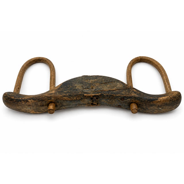 Wood Authentic Antique Wooden Ox Yoke – Hand-Carved Farm Implement Wall Sculpture, 54" For Sale - Image 7 of 7