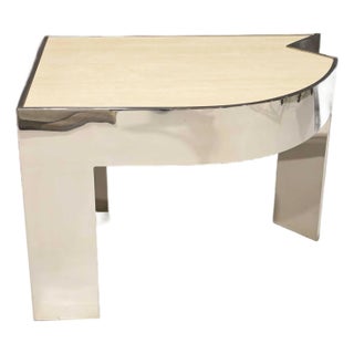 Polished Steel and Travertine Side Table Rare Attributed to Pace Collection For Sale