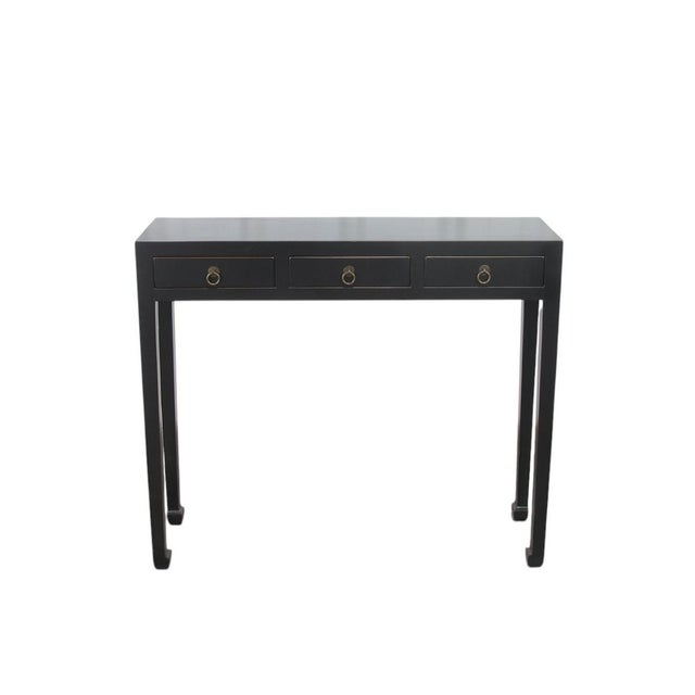 Chinese Black Vintage Chinese 37" Long 3-Drawer Console Table For Sale - Image 3 of 9