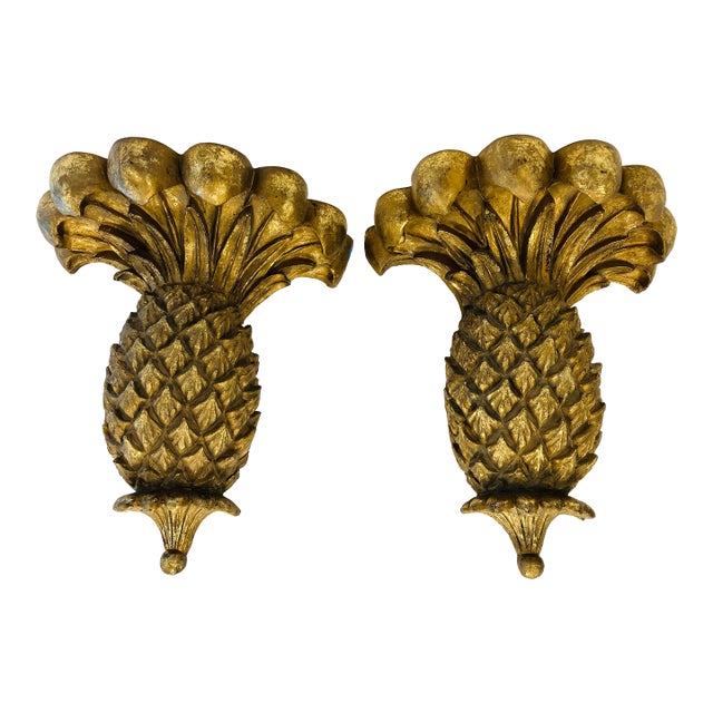 Pair of 1990s Pineapple Wall Brackets For Sale