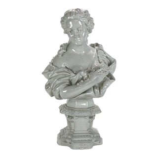 Antique Blanc De Chine Classical Pottery Bust of a Woman Signed C1890 For Sale