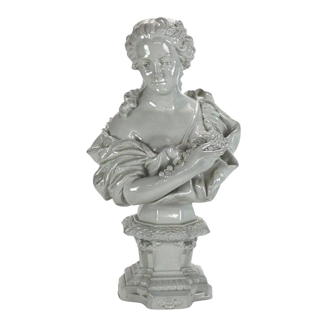Antique Blanc De Chine Classical Pottery Bust of a Woman Signed C1890 For Sale