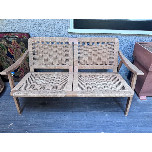 Hans Wegner Style MCM Rope Loveseat For Sale In Saint Louis - Image 6 of 14