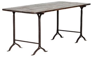 19th Century Iron & Pine Trestle Table, 1890s