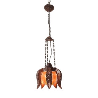 Brutalist Pendant Lamp in Carved Wood, Spain, 1950s For Sale