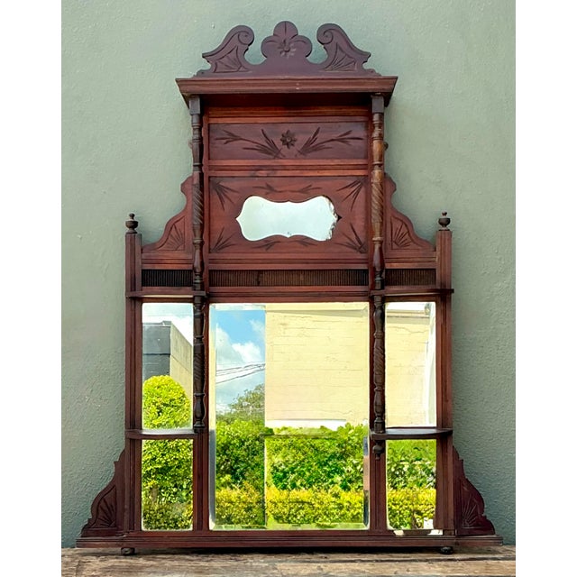 Late 19th Century Vintage Eastlake Carved Wood Mantle Mirror For Sale - Image 5 of 17