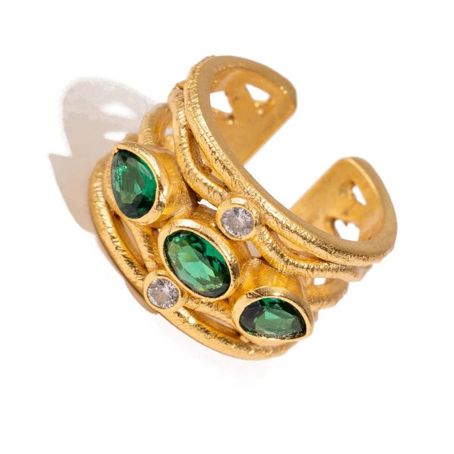 Early 21st Century Emerald & Diamond Regal Adjustable Gold Ring, Size 8 For Sale - Image 5 of 9