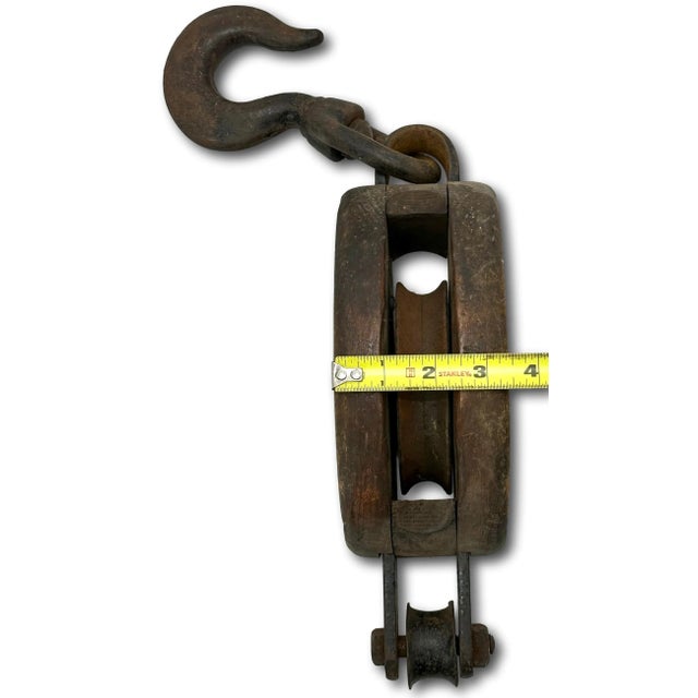 Large Antique Tall Ship Sail Rigging Block & Tackle Pulley by Boston & Lockport Block Company For Sale - Image 12 of 12