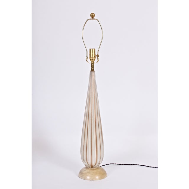 Monumental Alfredo Barbini Murano Opaline Glass Table Lamp with Copper & Gold. 1950's. Small footprint. Featuring hand...