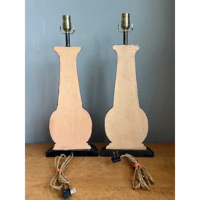 Wood Vintage Blue Gilt Accented Table Wood Half Lamps - Pair For Sale - Image 7 of 11