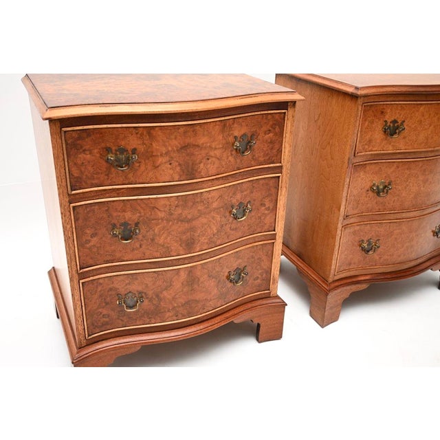 Brown Antique Burr Walnut Bedside Chests, 1930, Set of 2 For Sale - Image 8 of 10