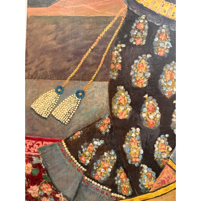 1950s A Palatial Persian Hand Painted Oil on Board Painting For Sale - Image 5 of 10