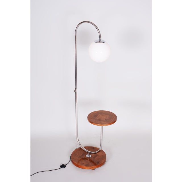 Bauhaus Adjustable Floor Lamp in Walnut and Chrome attributed to R. Slezák, Czech, 1930s For Sale - Image 12 of 13