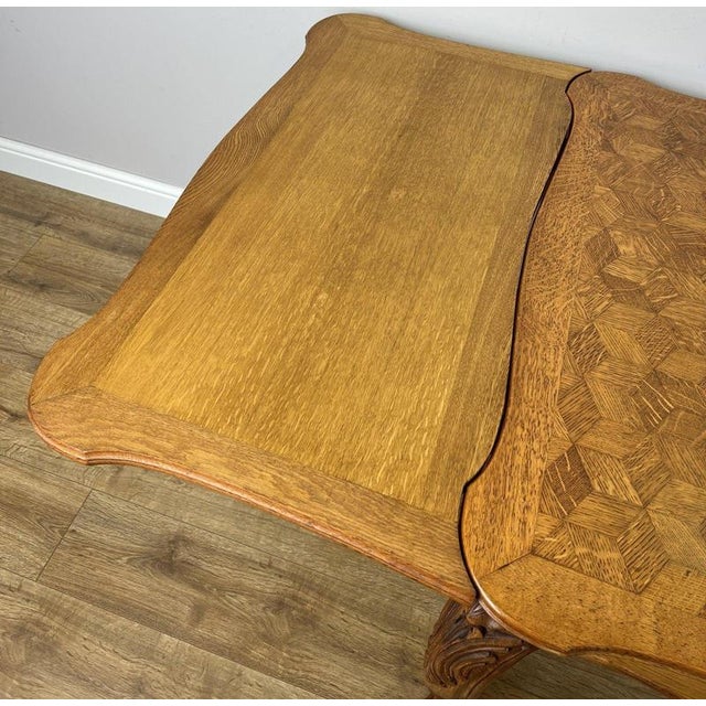 French Louis XVI Extendable Dining Table in Carved Oak For Sale - Image 12 of 15