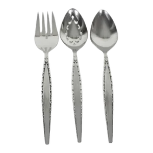 Vintage Mid Century Modern Oneida Venetia Stainless Steel Atomic 3 Piece Serving Spoon Set