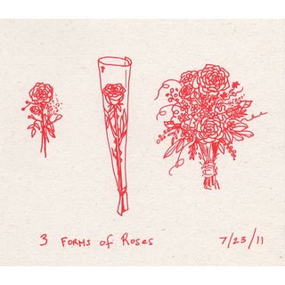 "3 Forms of Roses" Original Small Ink Drawing on Hemp Paper by C L Auker For Sale