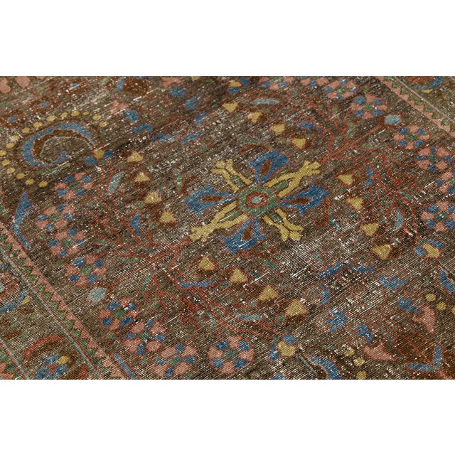 Blue Antique Mahal Runner Rug – Distressed Terracotta & Muted Blue Wool For Sale - Image 8 of 9