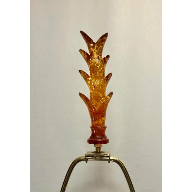 Metal Vintage Mid-Century Tony Duquette Style French Red and Gold Leaf Lucite Table Lamps on Marble Bases - A Pair For Sale - Image 7 of 12