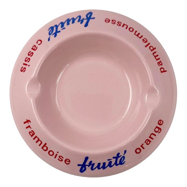 Vintage Evian Fruité Pink Glass Ashtray Catchall Dish France For Sale