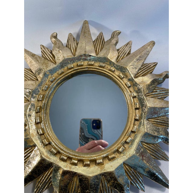 Mid 20th Century Vintage 1960s Bright Gold Sunburst Wall Mirror For Sale - Image 5 of 12