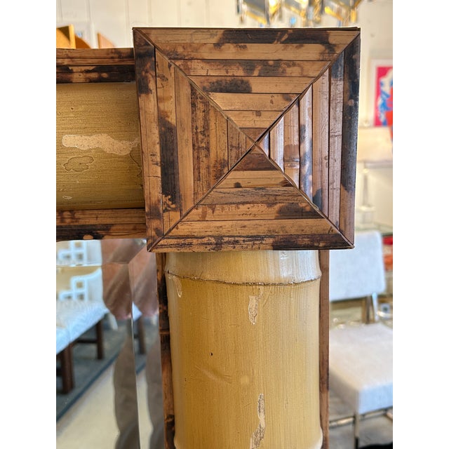 Tan Bamboo Rattan Wall Mirror With Grand Scale For Sale - Image 8 of 10