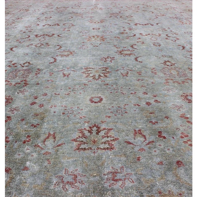 Early 20th Century Antique Persian Tabriz Rug With Floral Design in Pale Blue 7'9 X 11'3 For Sale - Image 5 of 13